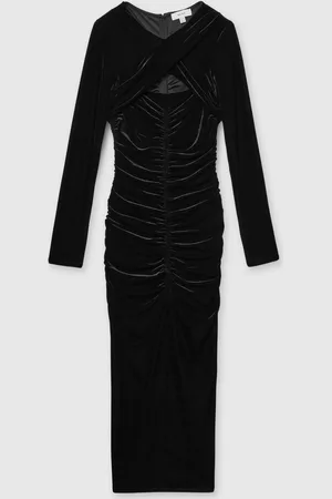 Reiss Sia Velvet Ruched Twist-Front Midi Dress AU 10