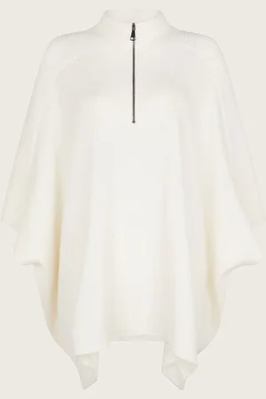 Monsoon Cream Half Zip Knit Poncho One