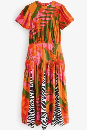 Next Short Sleeve Crew Neck Spliced Midi Dress AU 16