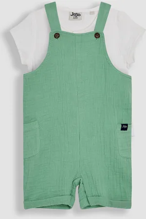 JoJo Maman Bébé Green Cheesecloth 100% Cotton Dungarees & Bodysuit Set 6
