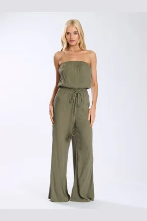 South Beach Green Crinkle Viscose Sheer Strapless Jumpsuit AU 8