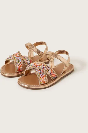 Monsoon Natural Beaded Metallic Cross-Over Strap Sandals AU 12 (EU 30)