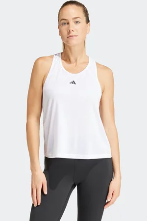 adidas White Train Essentials Minimal Branding Racerback Tank Top AU 16-18