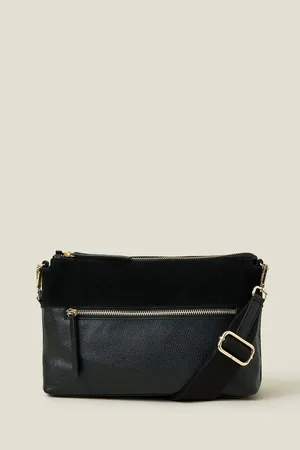Accessorize Black Leather Webbing Strap Cross-Body Bag One
