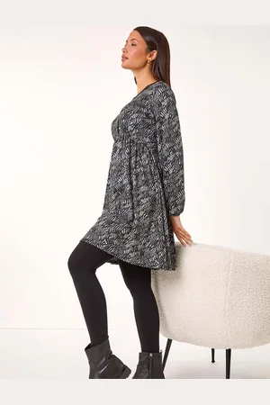 Roman Leaf Print V-Neck Stretch Dress AU 14
