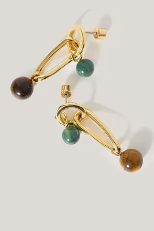 Jigsaw Gold Tone Mixed Loop Asymmetric Earrings one