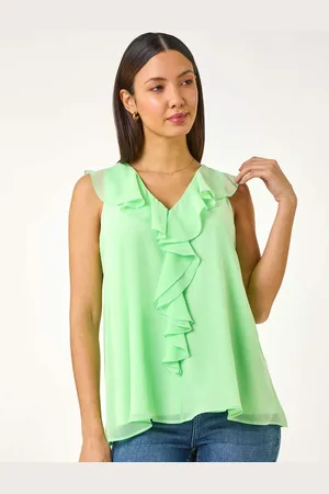 Roman Green Chiffon Ruffle Vest Top AU 14