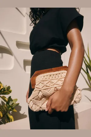Next Natural Cotton Macrame Clutch Bag One