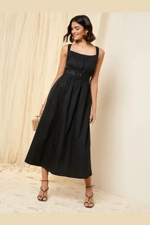 Friends Like These Ruched Strappy 100% Cotton Belted Midi Dress AU 24
