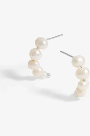 Simply Silver Silver Tone 925 Graduated Pearl Hoop Earrings One