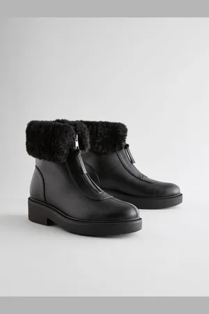 Next Black Standard/Wide Fit Forever Comfort Faux Fur Collared Zip Ankle Boots AU 8 W (EU 39)