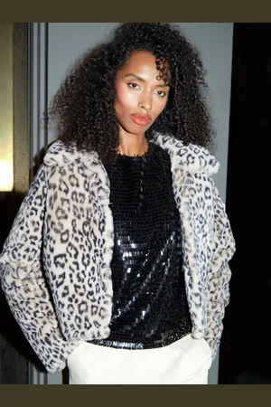 Threadbare White Leopard Print Faux Fur Coat AU 8