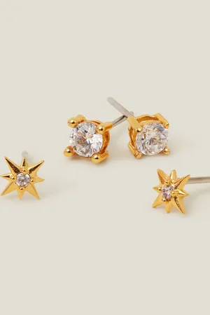 Accessorize Gold Tone 14ct Sparkle Studs Earrings 2 Pack One