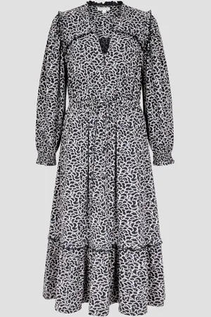 Monsoon Noiv Scallop Print Jersey Midi 100% Cotton Dress L