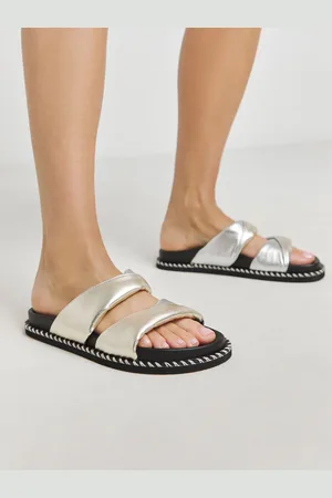 Simply Be Silver Wide Fit Wide Fit Soft Twist Volume Leather Footbed Sandals AU 8 (EU 39.5)