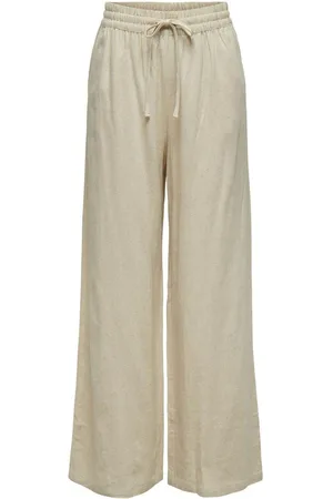 JDY Natural Linen Mix Wide Leg Tie Waist Trousers
