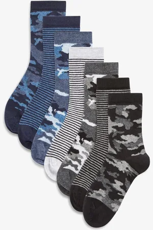 Next Blue Camouflage/Stripes Rich Socks 7 Pack 9-12 Jnr