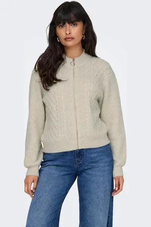 ONLY Cream Zip Front Knitted Cardigan AU 10