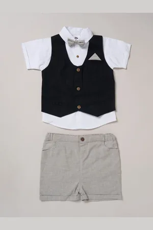 Little Gent 100% Cotton Brown Shirt with Mock Waistcoat Shorts and Bowtie Outfit Set 2 Yrs