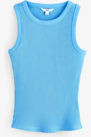 Next Blue Ribbed Racer Tank Vest Sleeveless Top AU 12