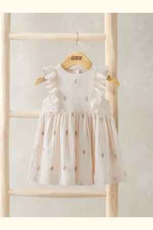 Mamas & Papas Flower Embroidered Frill 100% Cotton Dress Upto 3 Months (50