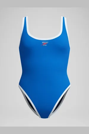 Speedo Blue Womens Solid Scoop Bound Swimsuit S