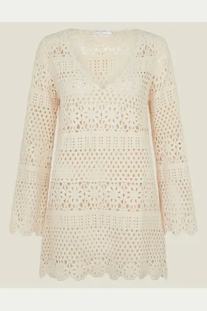 Accessorize Natural Crochet Long Sleeve Cover-Up L