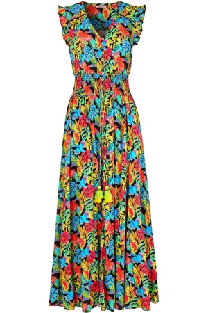 Joe Browns Tropical Print V-Neck Tassel Sleeveless Maxi Dress AU 14