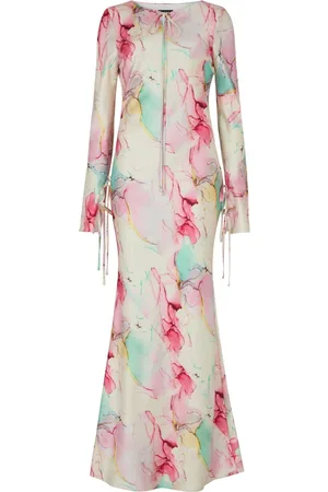 DASKA Sali Maxi Dress With Long Sleeves And Neck Tie Details small