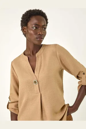 Roman Natural Horn Button Detail Longline Tunics Top AU 20