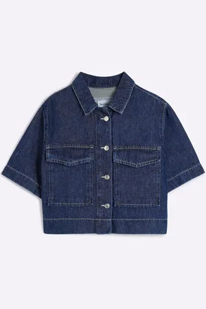 River Island 100% Cotton Boxy Crop Denim Shirt AU 14