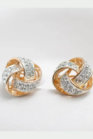 Jon Richard Gold Tone Crystal Knot Clip Earrings One