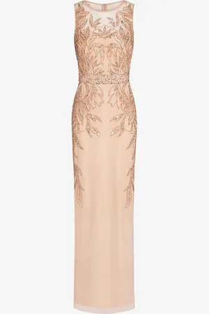 Adrianna Papell Studio Beaded Column Long Dress AU 18