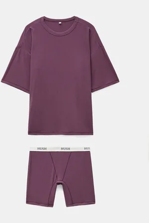 Hush Puppies Purple Ribbed Viscose Boxer Short Pyjamas Set XL Reg