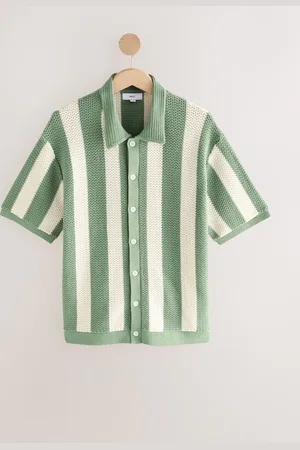 Next Relaxed Fit Cotton Rich Short Sleeve Stripe Crochet Knit Shirt S
