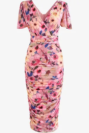 Jolie Moi Wrap Front Mesh Bodycon Dress AU 14