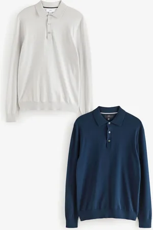 Next Slim Fit Knitted Long Sleeve Polo Shirts 2 Pack XL Reg