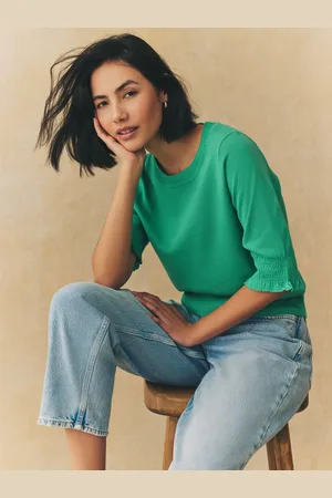 Next Green Bright Short Sleeve Crew Neck T-Shirt With Frill Edge Detail XL Reg