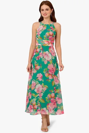 Adrianna Papell Floral Chiffon Halter Dress AU 12