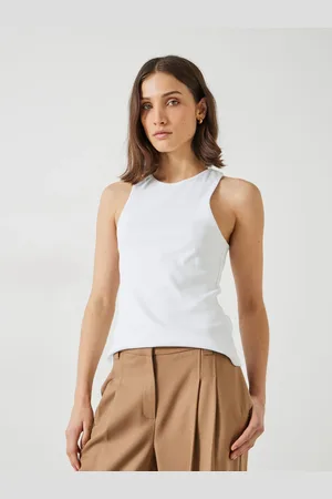 Hush Puppies White Ribbed Scooped Vest L