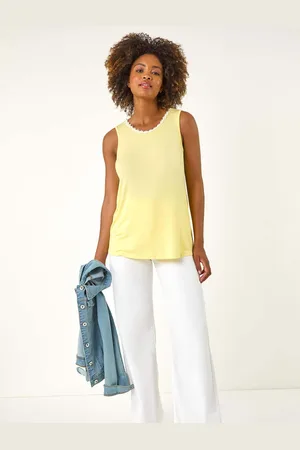Roman Yellow Daisy Neck Trim Vest Top AU 16