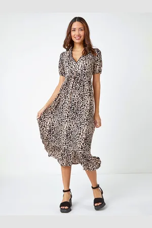 Roman Animal Print Lace Trim Midi Dress AU 18