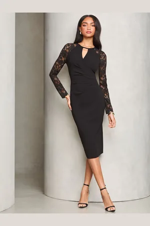 Lipsy London Keyhole Cross Front Long Sleeve Bodycon Dress AU 16