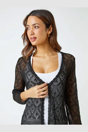 Roman Black Knitted Crochet Shimmer Shrug AU 18