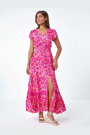 Roman Abstract Print Shirred Waist Maxi Dress AU 10