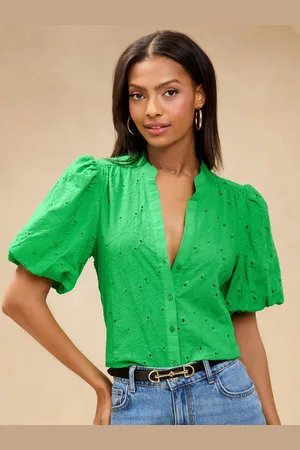 Lipsy London Brodierie Puff Sleeve Blouse AU 10