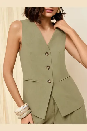Friends Like These Khaki Green Tailored Waistcoat With Linen AU 14