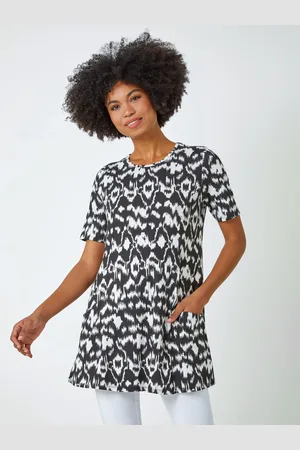 Roman Black Patterned Print Pocket Tunic AU 12