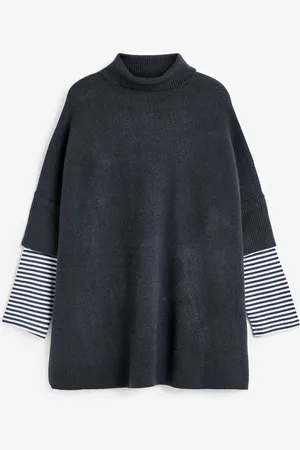 Next Navy Knitted Poncho with Stripe Sleeve M-L