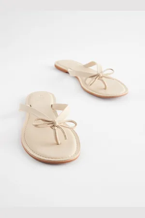 Next Bone White Standard/Wide Fit Forever Comfort Bow Detail Leather Flip Flops AU 5.5 (EU 36)